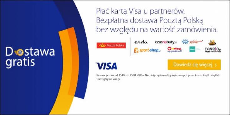 Darmowa dostawa kurierem Poczty Polskiej po płatności kartą VISA