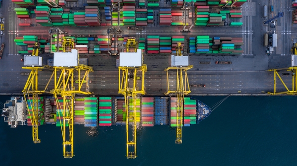 aaerial top view container ship at terminal commerc